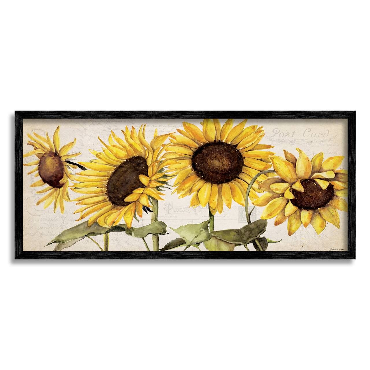 Stupell Industries Summer Sunflower Florals Vintage Postcard Text Pattern Framed Wall Art